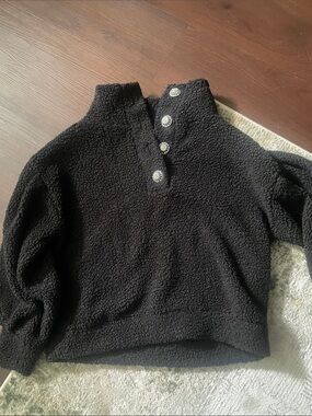 Express Black Sherpa Pullover with Decorative Buttons